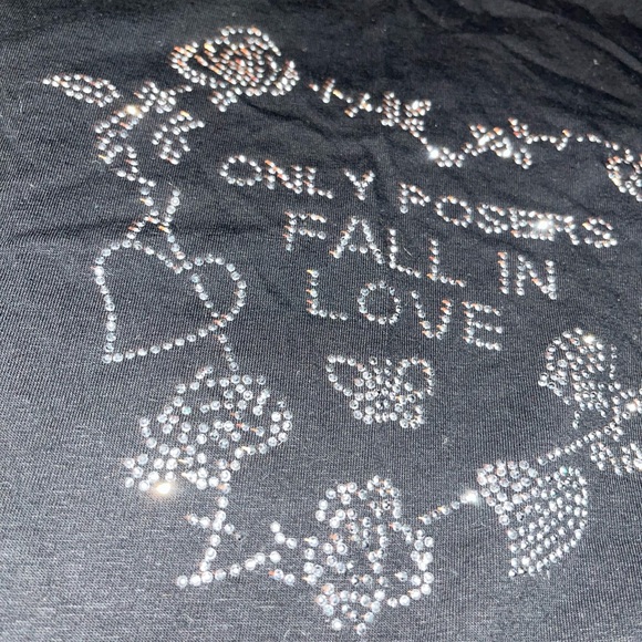 Slogan Rhinestone Contrast Stitch Tee - Picture 2 of 2